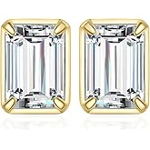 JewelryPalace Emerald Cut 1ct Moissanite Solitaire Stud Earrings for Women, 925 Sterling Silver 14k White Yellow Rose Gold Plated Earrings for Her, Simulated Diamond Earrings Jewelry Sets D-F VVS