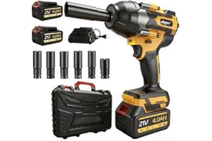 RAYLEEY Cordless 1/2 Inch Impact Wrench,1000 N.m(740 Ft-lbs) Brushless High Torque Electric Impact Gun, 3300RPM Power Impact Driver, 2x 4.0AH Li-ion Battery,Charger & 6Pcs Sockets for Car Home DIY Furniture