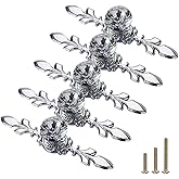 ESreake 5 Pack Silver Diamond Clear Crystal Glass Decorative Knobs with Plate,Drawer Dresser Pulls Handles with 3 Kinds of Screws for Kitchen Bathroom Office Decoration (5 Pack, Small, Silver)