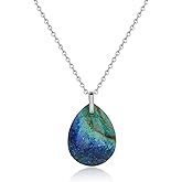 COAI Women's 925 Sterling Silver Necklace, Chrysocolla Crystal Necklace for Women, Teadrop/Heart Pendant