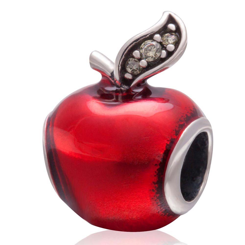 Apple Charm Red Enamel Charm 925 Sterling Silver Lucky Fruit Charm Christmas Charm Love Charm for Pandora Charm Bracelet (A)