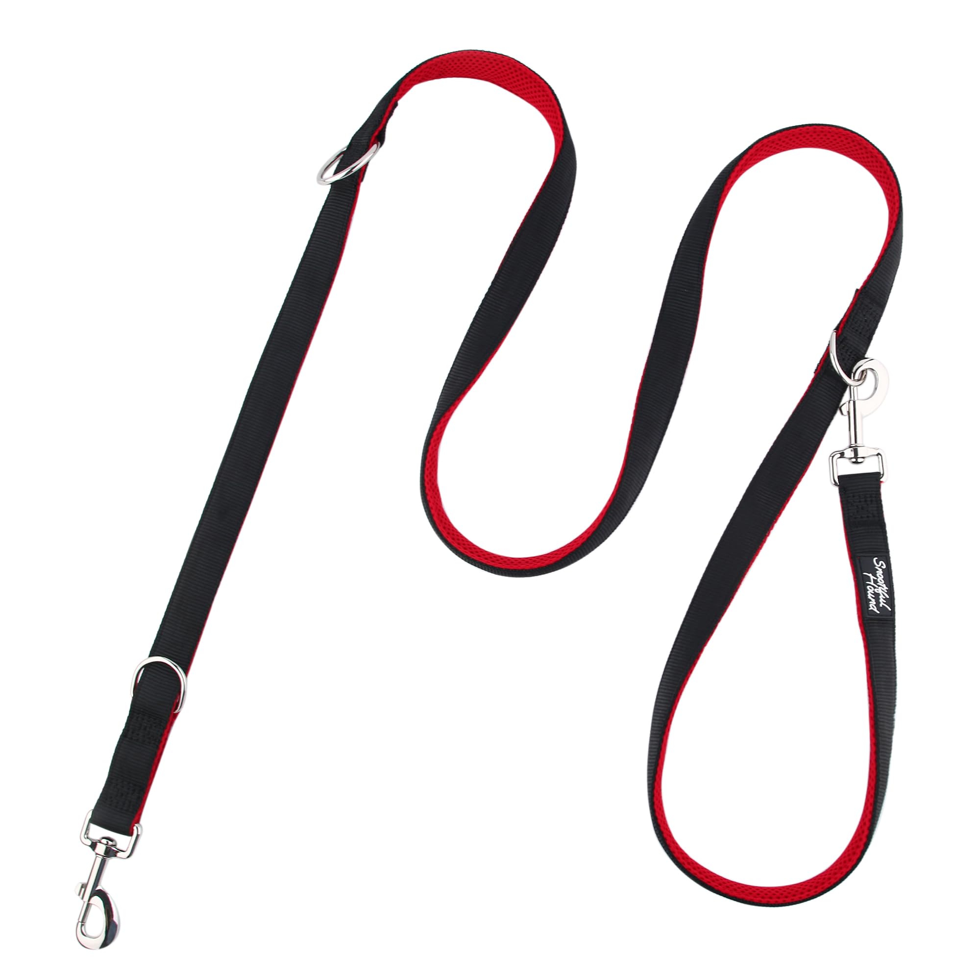 Snootiful Hound Double Ended Dog Lead - Ideal Training Lead - Comfort Mesh Padding - Double Clip Leash - 220cm x 2.5cm (Red)