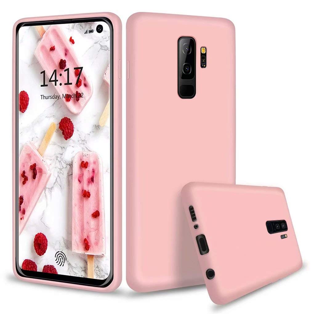 NiaCoCo Compatible with Samsung Galaxy S9 Plus Ultra Slim Shockproof Liquid Silicone Soft Rubber Gel Protective Cover Scratch Resistant (Pink)