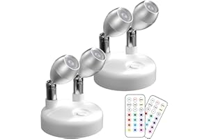 Klarlight Dual-Head Mini RGB LED Spot Lights Indoor with Remote Control Wireless Spotlight Indoor Picture Light 13 Light Colors for Display, Art, Dartboard, Cabinet, Indoor Plant, Party, 2-Pack White