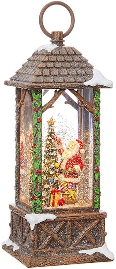 Snow Globes - RAZ Imports Santa Decorating Tree Lighted Water Lantern Lighted Christmas Snow Globe with Swirling Glitter
