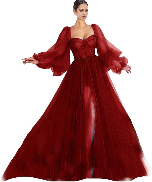 red long puffy dress