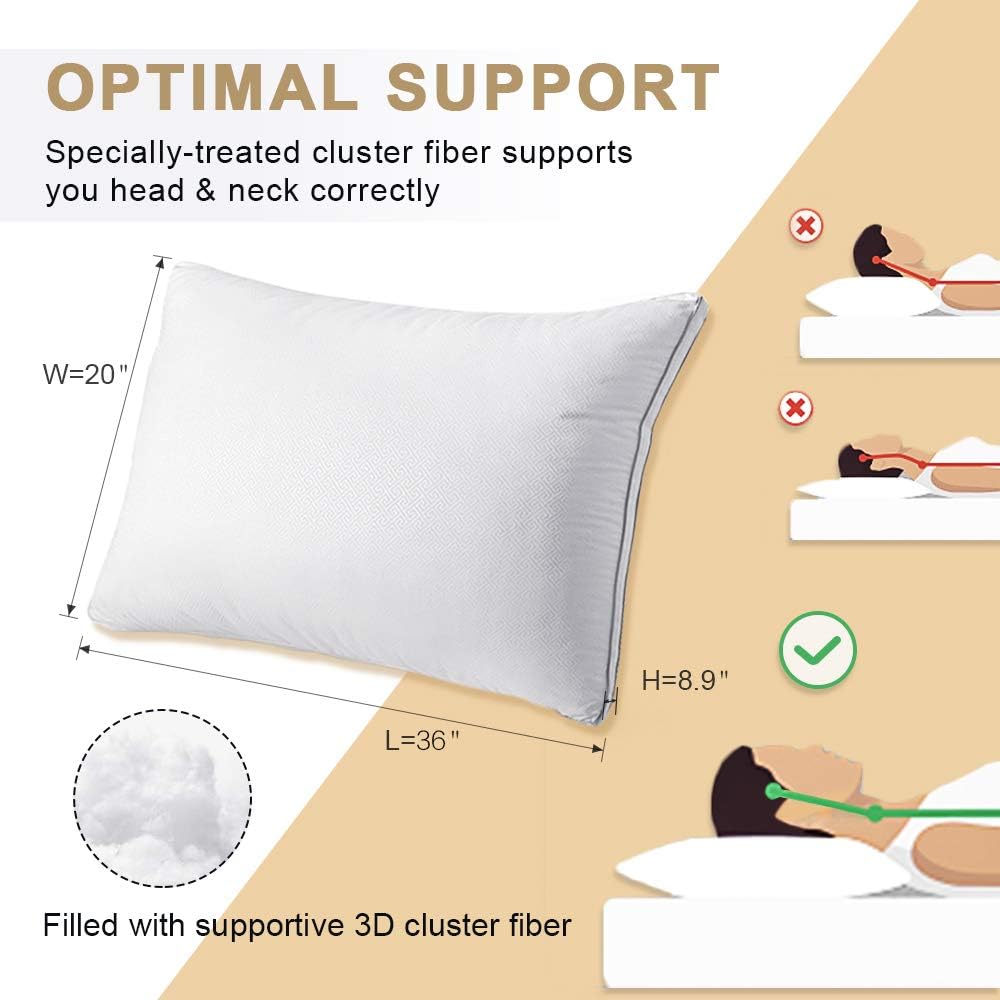 viewstar King Size Pillows for Sleeping, Bed Pillows 2 Pack Hotel Quality Pillow, Down Alternative Hypoallergenic Pillows for Side Back Stomach Sleepers, Soft and Supportive Gusseted Pillow (20x36): Home & Kitchen