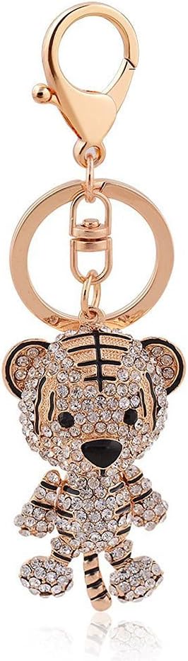 sucolinCrystal 3D Tiger Keyrings Wild Animal Keychains Gold Color Key rings Chains Accessories for Women and Kids