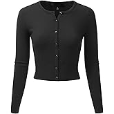 EIMIN Women's Crewneck Button Down Long Sleeve Cropped Cardigan Sweater (S-XL)