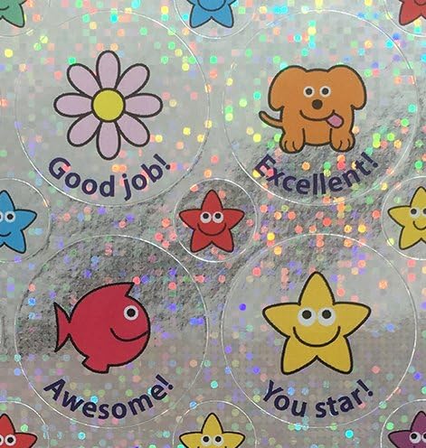 1.1 Inch & 0.5 Inch (28mm & 12mm) Sparkly Mixed Praise Stickers, Pack of 78 (48 x 1.1" stickers & 30 x 0.5" stickers)