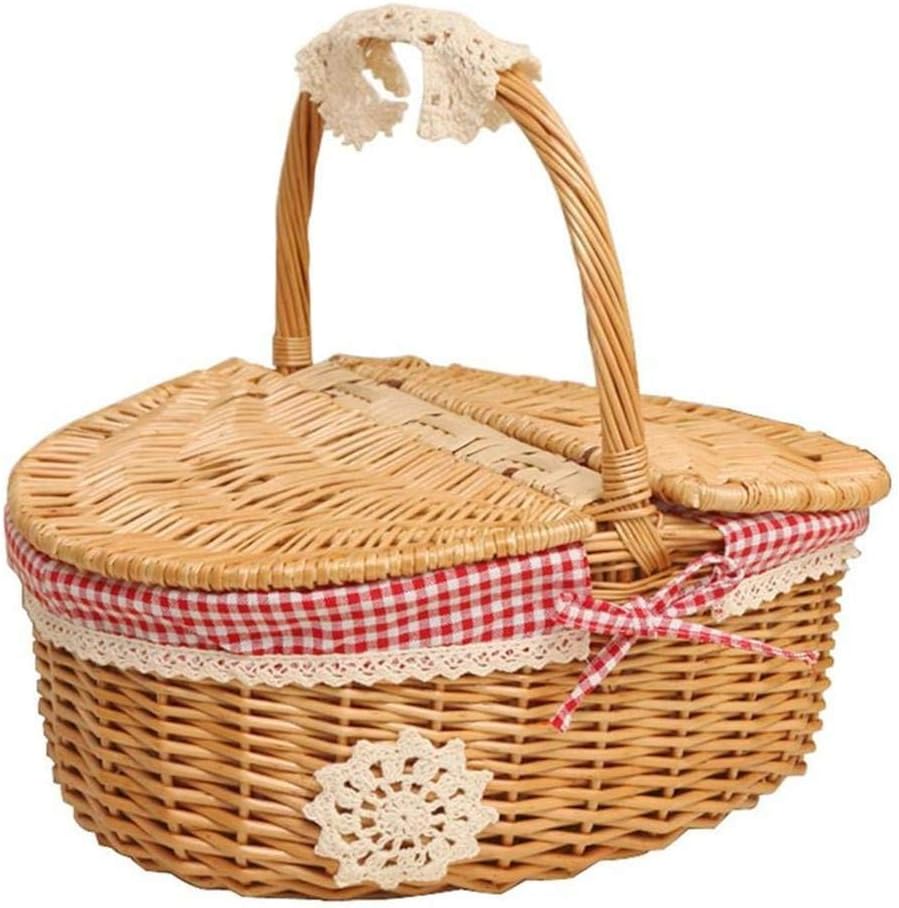 Hand Made Wicker Basket Wicker Camping Picnic Basket Shopping Storage Hamper Wicker Picnic Basket Storage with Lid and Handle