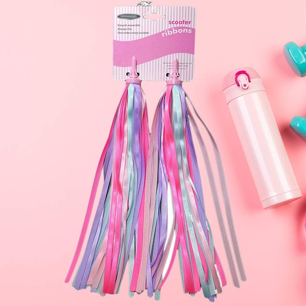 LIOOBO a pair of children bike handlebar ribbons colorful scooter tassels(pink and purple), pink, purple - Image 4