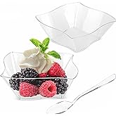 TOFLEN 50ct 5 oz Small Plastic Dessert Cups with Spoons, Clear Appetizer Cups for Parties Mini Serving Bowls, Hors D'oeuvres Plates