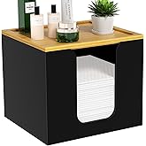 VITVITI Disposable Face Towel Holder Box, Acrylic Facial Towel Container for XL Clean Skin Club, Large Disposable Face Towels Storage with Bamboo Lid, for Bathroom, Vanity Makeup, Black
