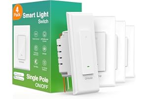 GHome Smart Switch, Smart Wi-Fi Light Switch for Lights Work with Alexa and Google Home 2.4Ghz, Single-Pole, Neutral Wire Required, UL Certified, Voice Control (4 Pack)