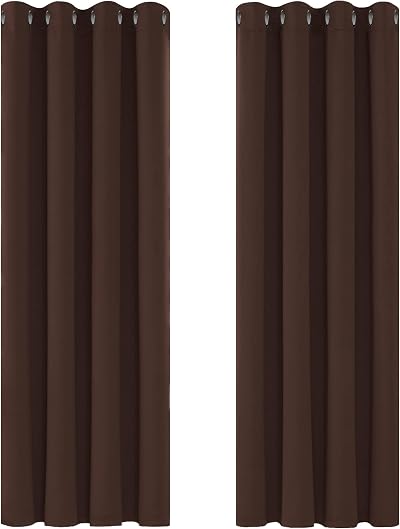 Deconovo Thermal Blackout Eyelet Curtains Chocolate W55 x L87 2 Panels Pair
