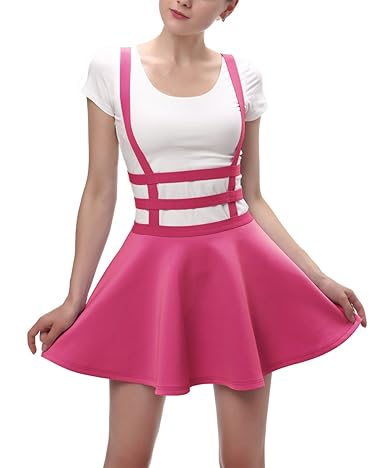 Urbancoco Damen Mädchen A-line Träger Mini Plissiert Rock hosenträger Rock