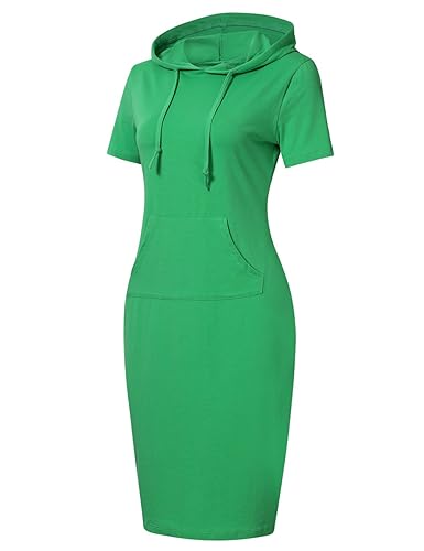 MISSKY Women Pullover Short Sleeve Pocket Hoodie Sweatshirt Dress