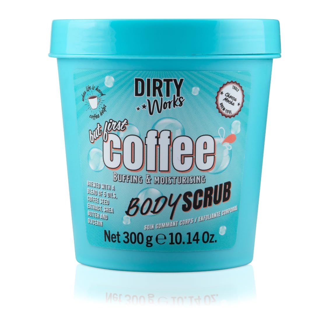 Dirty Works But First Coffee Body Scrub 300g - Exfoliating, Moisturising, Caffeine-Infused, Smooth Skin, Revitalising, Natural Ingredients