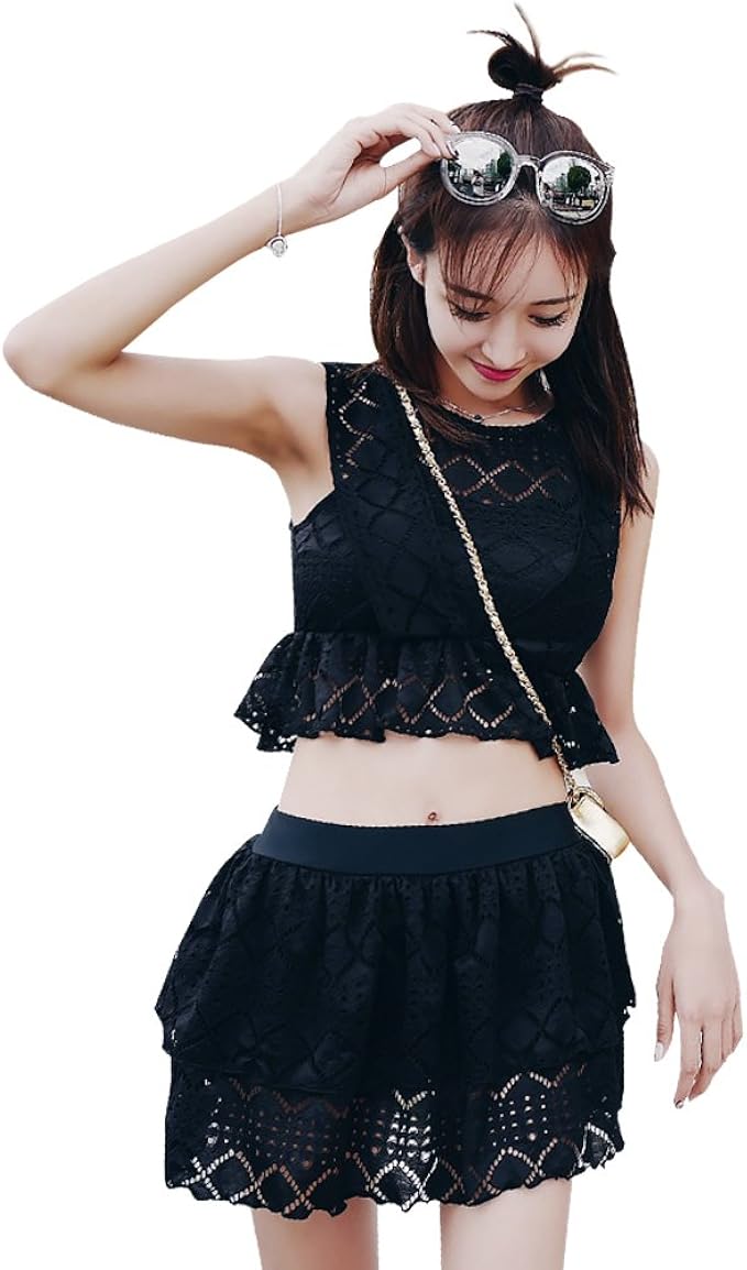 Amazon 18年 水着 レディース ビキニ セパレート レース フリル 黒 スカート ブラック Angel Luna エンジェルルナ Ll One Color ビキニ セパレーツ 通販