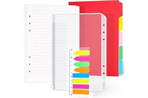 HIBOX 100PCS A5 Refill Paper, 200 Lined Pages 6 Holes Loose Leaf Paper 160PCS Index Tabs with Ruler 2PCS PVC Pockets 5PCS Binder Dividers for School Office
