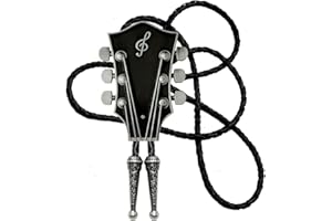 Moranse Bolo Tie With Guitar Music Lover Design Cowboy and Genuine Cowhide Rope