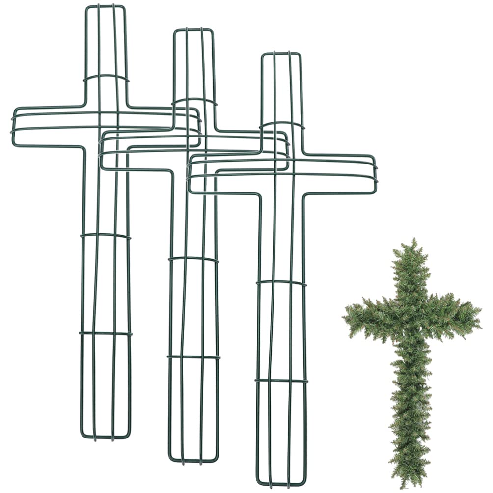 PRETYZOOM 3Pcs Cross Shaped Wreath Form 40 * 15cm Cross Metal Wire Wreath Frame for Easter Christmas Holiday Religious Church Themed Party Decorations Green