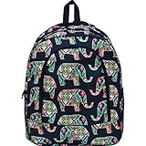 Floral Elephant Print Large Canvas School Backpack