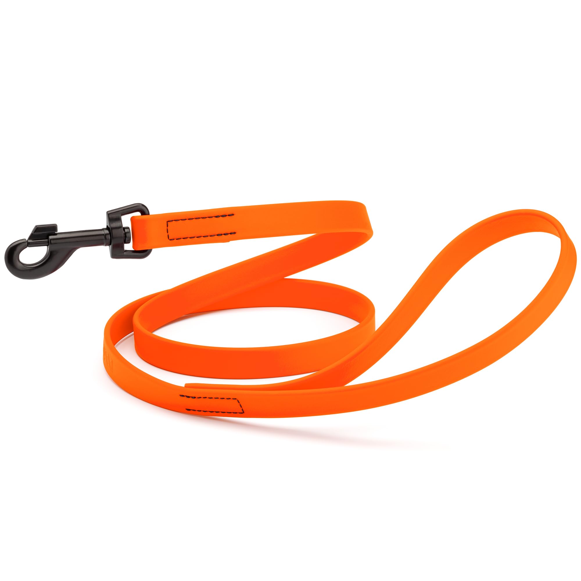Dogline Biothane Waterproof Dog Leash Strong Coated Nylon Webbing with Black Hardware Odor-Proof Easy to Clean High Performance for Small or Large Dogs Made in USA 4 or 6 ft Lead, Hunter Orange