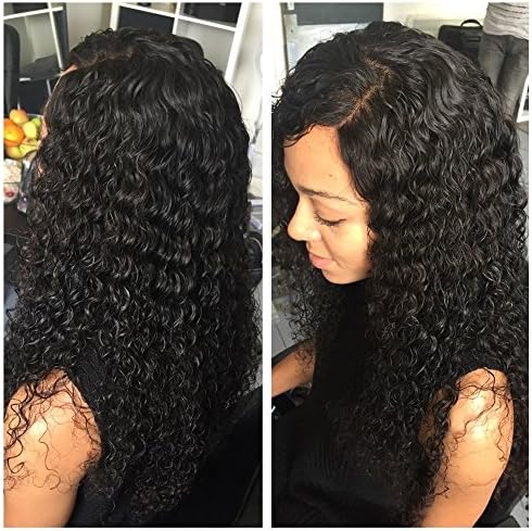 [April Lace Wigs] Brazilian virgin curly 180% density 360 frontal Pre Plucked Bleached Knots human hair lace wigs with baby hair natural hairline wig,with straps and combs (14 inches)