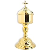 Needzo Ciborium Elegant High Polished Brass, Catholic Church Communion Supplies, 10 by 4.75 Inches