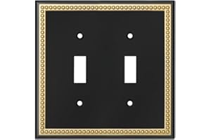 HENNE BERY Pearled Frame Decorative Wall Plate Switch Plate Outlet Cover (Double Toggle, Black & Dark Golden)