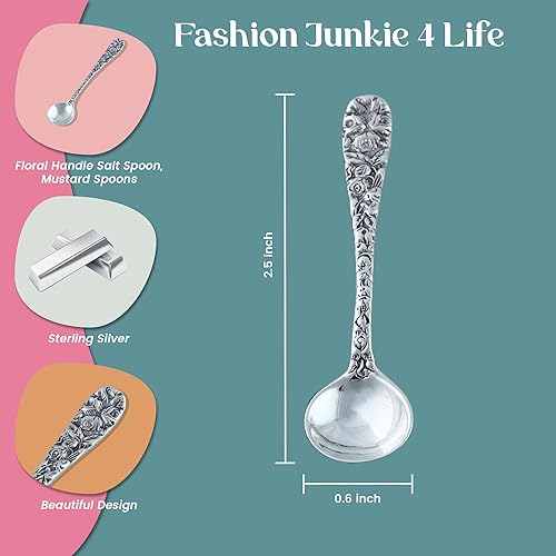 Sterling Silver Salt Spoon or Mustard Spoon w/Floral Pattern