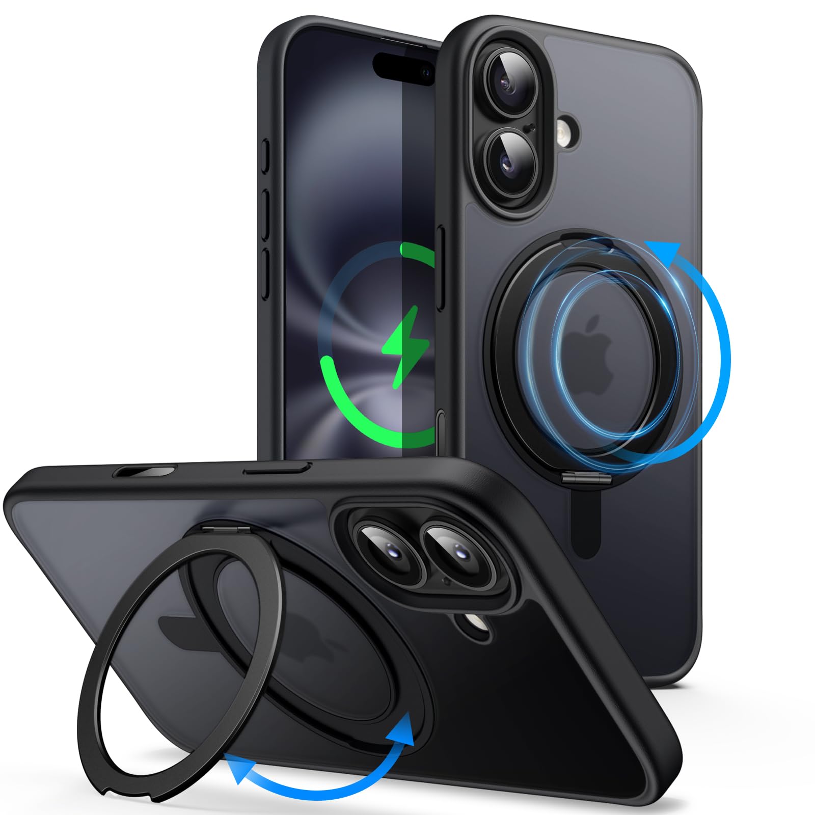 360 Degree Rotatable Ring Case for iPhone 16 6.1-Inch with Camera Control Button