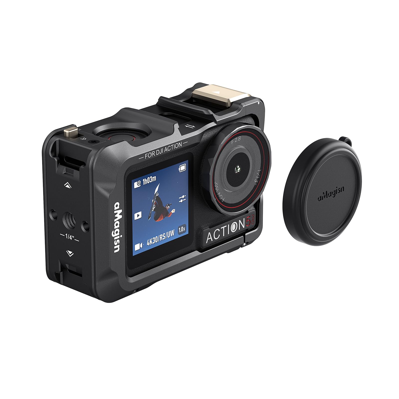 Photo 1 of Aovee Aluminium Protective Cage with Lens Silicone Case for DJI Osmo Action 5 Pro/4/3,Metal Durable Housing Frame Support Vertical and Horizontal Shooting