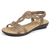 VJH confort Women’s Flat Sandals,Comfort Elastic Strap Rhinestone Open Toe Slip-On Casual Walking Sandals