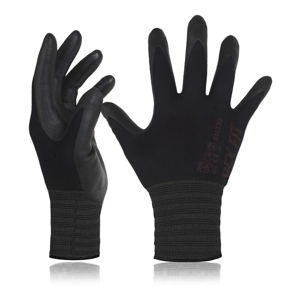 DEX FIT Nitrile Work Gloves FN330, 3D-Comfort Stretchy Fit, Firm Grip, Thin & Lightweight, Touch-Screen Compatible, Durable, Breathable & Cool, Machine Washable; Black 10 (XL) 1 Pair