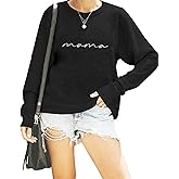 ASTANFY Womens Crewneck Sweatshirt Mama Letter Print Long Sleeve Loose Fashion Pullover Top