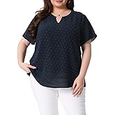Agnes Orinda Plus Size Summer Tops for Women Swiss Dots Notched Neck Short Sleeve Cute Basic Blouse