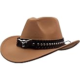 IFSUN Unisex Western Cowboy Hat Fur Felt Cowgirl Hats Wide Brim with Belt Buckle