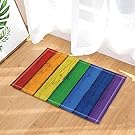 NYMB Abstract Decor, Natural Wooden Rainbow Colored Boards Bath Rugs, Non-Slip Doormat Floor Entryways Outdoor Indoor Front Door Mat, Kids Bath Mat, 15.7x23.6in, Bathroom Accessories