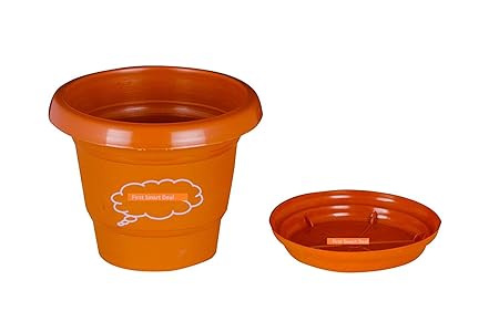 First Smart Deal 8 Inch Planter Pots Pack of 4 with Trays (Brown)