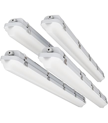 JTT 4FT LED Vapor Tight Light Fixture – Selectable 40W/50W/60W, 4000K/5000K/6000K CCT, IP65 Waterproof & IK08 Impact Rated, ETL Listed, 4-Pack For Shop, Garage, Barn