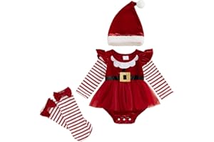 CIYCUIT Baby Girl Christmas Outfit Tutu Romper Dress with Hat & Striped Leg Warmers Set