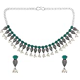 Efulgenz Indian Jewelry Sets for Women Floral Drop Faux Pearl Crystal Stone Necklace Sets with Drop Dangle Earrings Choker Necklace Earrings Set Bohemian Jewelry Set for Women