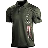 HARGLESMAN Men's Patriotic T-Shirt Plus Size Fashion Summer Outdoor Activities Tactical Sports Polo Collar Cssual Tee Quick Dry Button Down American Flag Stars Printed Tops Green 4XL