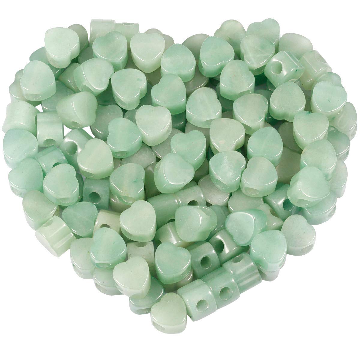 KYEYGWO Green Aventurine Large Hole Polished Gemstone Beads for Bracelets, Heart Shape Loose Charms European Bead for Jewelry Making, Pack of 20