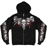 Hot Leathers Full Zip Sweatshirt with Red & White Skulls