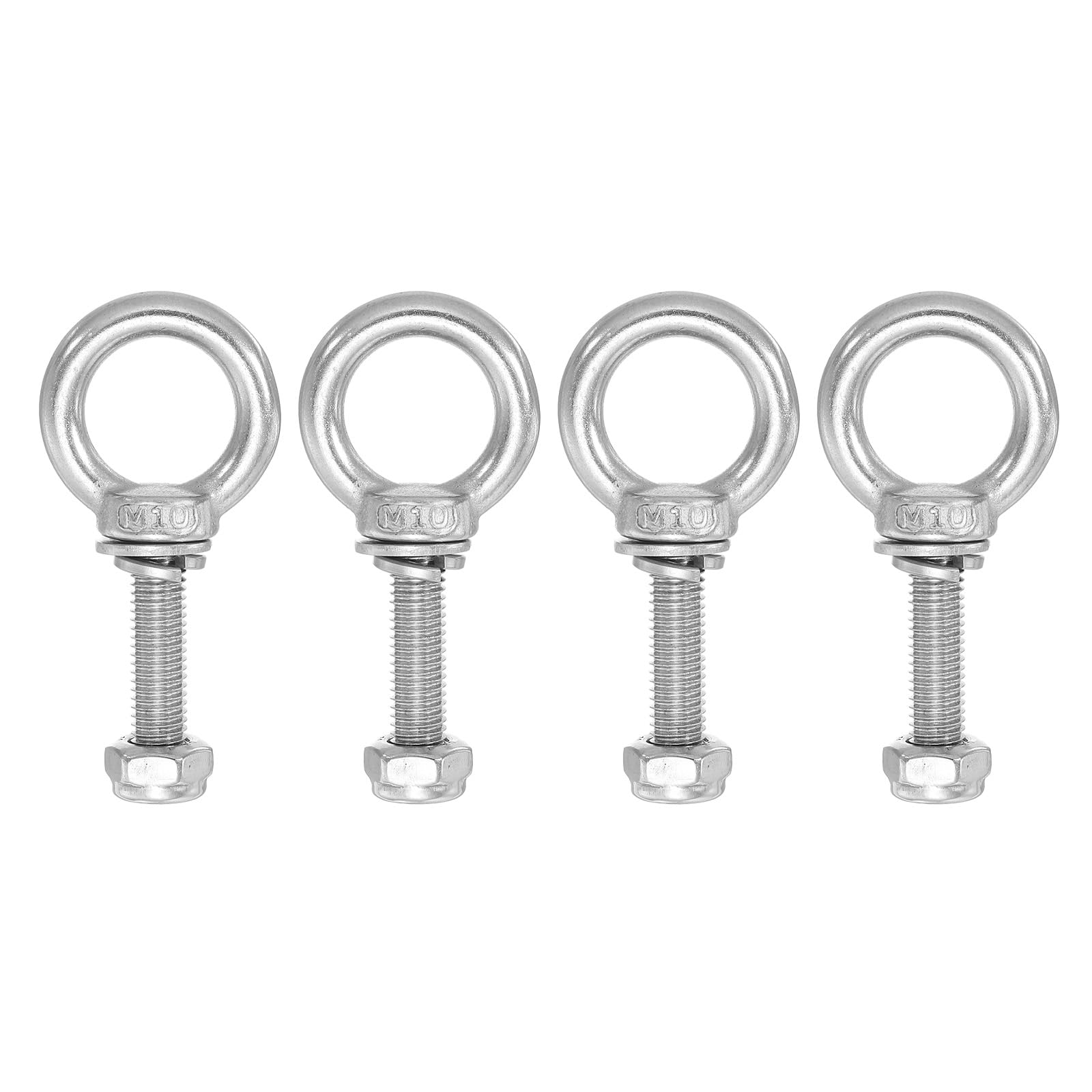 PATIKIL Lifting Shoulder Eye Bolts, M10x40 304 Stainless Steel Male Thread with Hex Screw Nut Gasket Flat Washer for Hanging Securing Chain Wire Rope, 4 Sets