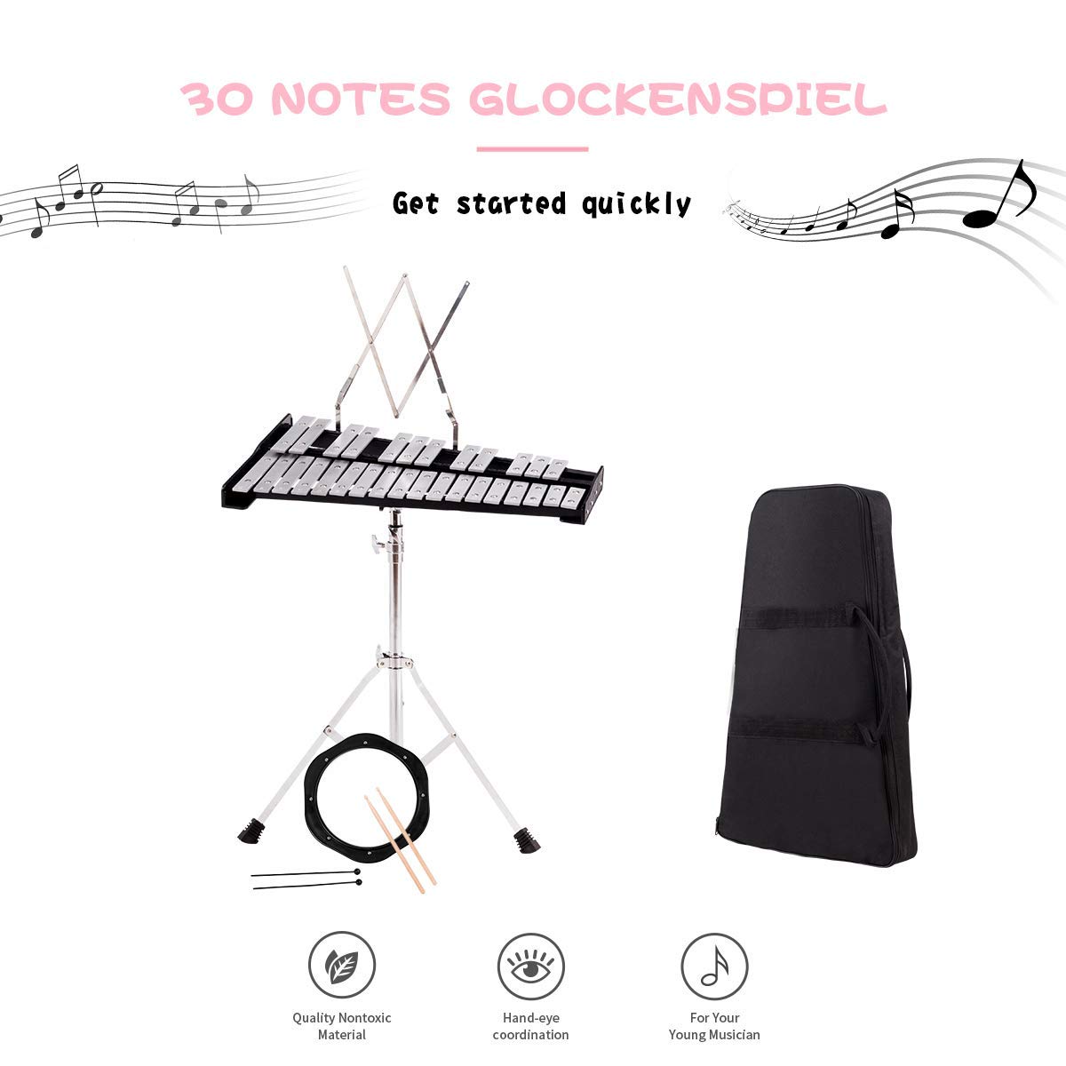 Giantex Percussion Glockenspiel Bell Kit 30 Notes w/Practice Pad